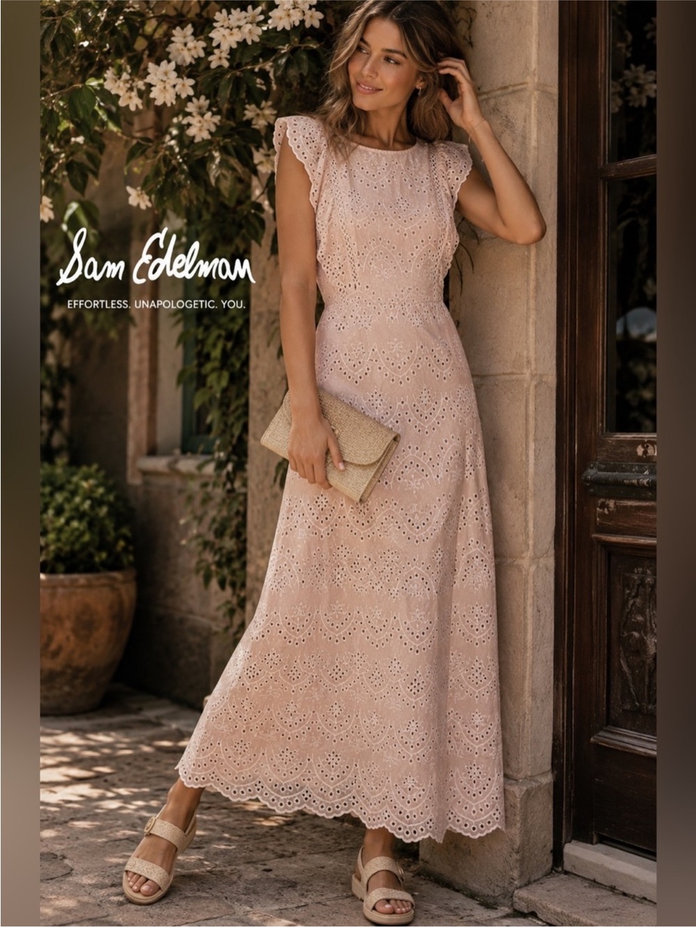 Like New ~ Sam Edelman Nude Eyelet Maxi Dress ~ Size 14